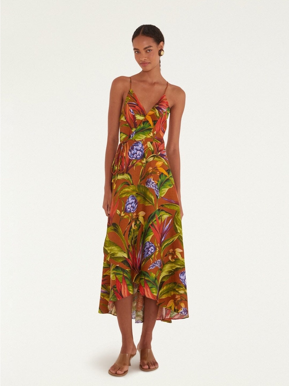 FARM Rio Brown Florart Midi Wrap Dress